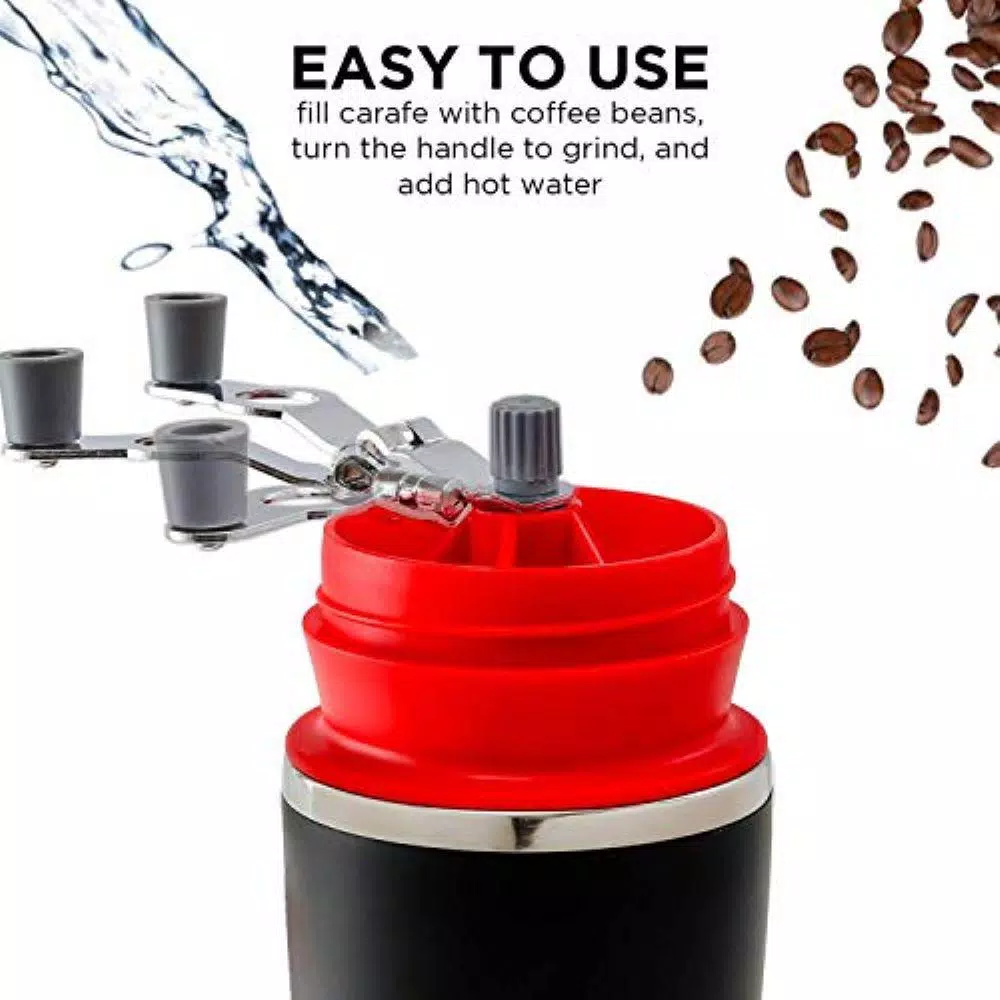 Coffee Makers Ovente Single Serve Red Coffee Grinder, French Press, 2-in-1 Carafe Coffee Maker Machine, With Insulated Cup 3 Coffee Makers Ovente Single Serve Red Coffee Grinder, French Press, 2-in-1 Carafe Coffee Maker Machine, With Insulated Cup - Image 3
