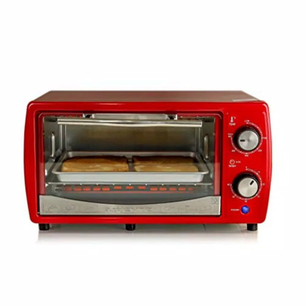 Toasters Ovente 700-Watt 4-Slice Red Electric Toaster Oven With Timer Knob And Tempered Glass Door Cool-Touch Handle, Includes LED Light 2 Toasters Ovente 700-Watt 4-Slice Red Electric Toaster Oven With Timer Knob And Tempered Glass Door Cool-Touch Handle, Includes LED Light - Image 2