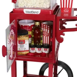 Popcorn Machines West Bend Popcorn Cart 2.5 Oz Non-Stick Stainless Steel Kettle, Makes 10 Cups, Cabinet Built-In Light, With Spoon & Scoop -BergHOFF Shop red west bend popcorn machines pcmc20rd13 1f 1000