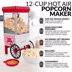 Popcorn Machines Nostalgia Old Fashioned 1040 W 12-Cup Red Hot Air Popcorn Maker With Measuring Cup -BergHOFF Shop red white nostalgia popcorn machines ofp521 44 1000