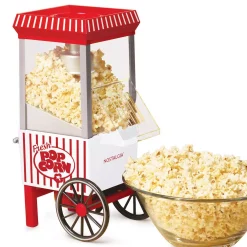 Popcorn Machines Nostalgia Old Fashioned 1040 W 12-Cup Red Hot Air Popcorn Maker With Measuring Cup