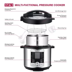 Cookers Boyel Living 6 Qt. Stainless Steel 17-in-1 Multi-Use Electric Pressure Cooker With Stainless Steel Inner Pot 14 Cookers Boyel Living 6 Qt. Stainless Steel 17-in-1 Multi-Use Electric Pressure Cooker With Stainless Steel Inner Pot -BergHOFF Shop silver boyel living electric pressure cookers gbk gp60d fa 1000