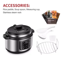 Cookers Boyel Living 8 Qt. Stainless Steel 12-in-1 Multiuse Programmable Electric Pressure Cooker With Non-Stick Pot And Cool-Touch Handles 11 Cookers Boyel Living 8 Qt. Stainless Steel 12-in-1 Multiuse Programmable Electric Pressure Cooker With Non-Stick Pot And Cool-Touch Handles -BergHOFF Shop silver boyel living electric pressure cookers gbk gp80plus 4f 1000