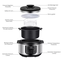 Cookers Boyel Living 8 Qt. Stainless Steel 12-in-1 Multiuse Programmable Electric Pressure Cooker With Non-Stick Pot And Cool-Touch Handles 10 Cookers Boyel Living 8 Qt. Stainless Steel 12-in-1 Multiuse Programmable Electric Pressure Cooker With Non-Stick Pot And Cool-Touch Handles -BergHOFF Shop silver boyel living electric pressure cookers gbk gp80plus c3 1000