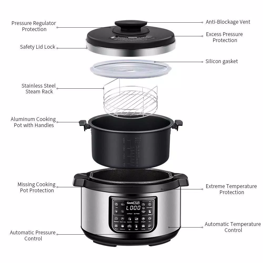 Cookers Boyel Living 8 Qt. Stainless Steel 12-in-1 Multiuse Programmable Electric Pressure Cooker With Non-Stick Pot And Cool-Touch Handles 3 Cookers Boyel Living 8 Qt. Stainless Steel 12-in-1 Multiuse Programmable Electric Pressure Cooker With Non-Stick Pot And Cool-Touch Handles - Image 3