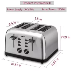 Toasters Boyel Living 1500 W 4-Slice Silver Wide Slot Toaster With Dual Control Panels 14 Toasters Boyel Living 1500 W 4-Slice Silver Wide Slot Toaster With Dual Control Panels -BergHOFF Shop silver boyel living pop up toasters gbk gts4a 4f 1000