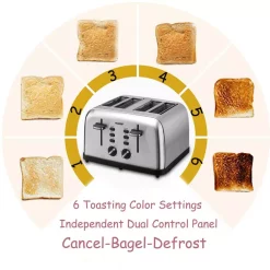 Toasters Boyel Living 1500 W 4-Slice Silver Wide Slot Toaster With Dual Control Panels 12 Toasters Boyel Living 1500 W 4-Slice Silver Wide Slot Toaster With Dual Control Panels -BergHOFF Shop silver boyel living pop up toasters gbk gts4a 66 1000