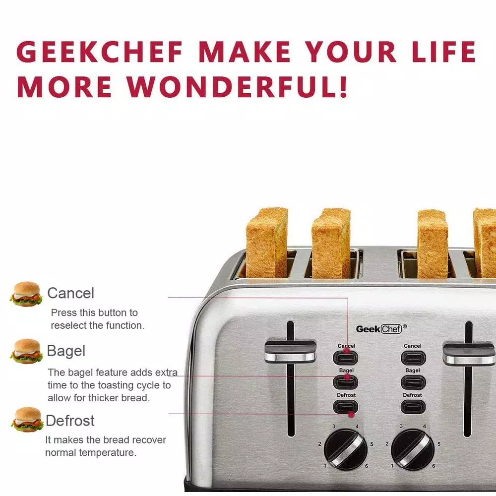 Toasters Boyel Living 1500 W 4-Slice Silver Wide Slot Toaster With Dual Control Panels 9 Toasters Boyel Living 1500 W 4-Slice Silver Wide Slot Toaster With Dual Control Panels - Image 9