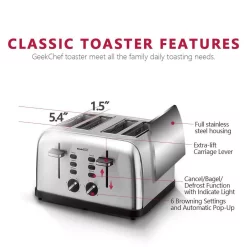 Toasters Boyel Living 1500 W 4-Slice Silver Wide Slot Toaster With Dual Control Panels 17 Toasters Boyel Living 1500 W 4-Slice Silver Wide Slot Toaster With Dual Control Panels -BergHOFF Shop silver boyel living pop up toasters gbk gts4a fa 1000