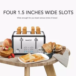 Toasters Boyel Living 1650 W 4-Slice Silver Wide Slot Toaster With Dual Control Panels Of Bagel, Defrost And Cancel Function -BergHOFF Shop silver boyel living pop up toasters gbk gts4b 44 1000