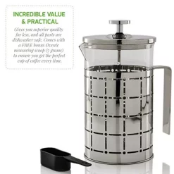 Coffee Makers Ovente 3-Cup Silver Borosilicate Glass Heat-Resistant Cafetiere French Press Coffee And Tea Maker With Free Measuring Scoop -BergHOFF Shop silver ovente french presses fss27p 4f 1000