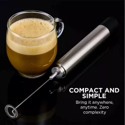 Coffee Makers Ovente Stainless Steel Milk Frother, Coffee Mixer Wand, Silver (FRS1020B) -BergHOFF Shop silver ovente milk frothers frs1020b fa 1000