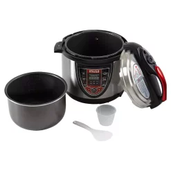 Cookers IMUSA 5 Qt. Silver And Red Electric Pressure Cooker With Locking Lid -BergHOFF Shop silver red imusa electric pressure cookers gau 80106 4f 1000