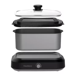 Cookers West Bend 5 Qt. Silver Non-Stick Versatility Slow Cooker With 5-Temperature Settings Includes Travel Lid And Thermal Tote -BergHOFF Shop silver west bend slow cookers 87905 4f 1000