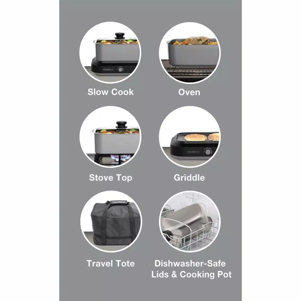 Cookers West Bend 6 Qt. Silver Non-Stick Versatility Slow Cooker With 5-Temperature Settings Includes Travel Lid And Thermal Tote 5 Cookers West Bend 6 Qt. Silver Non-Stick Versatility Slow Cooker With 5-Temperature Settings Includes Travel Lid And Thermal Tote - Image 5