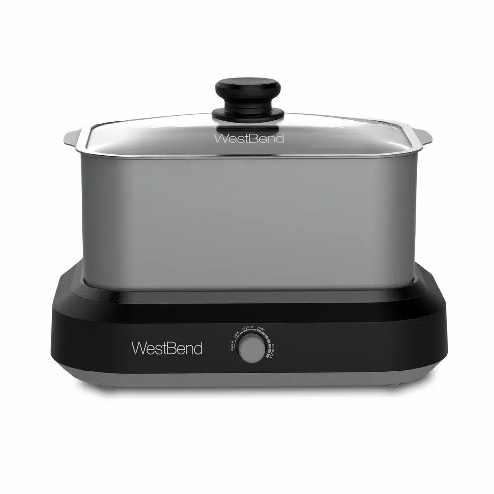 Cookers West Bend 6 Qt. Silver Non-Stick Versatility Slow Cooker With 5-Temperature Settings Includes Travel Lid And Thermal Tote 1 Cookers West Bend 6 Qt. Silver Non-Stick Versatility Slow Cooker With 5-Temperature Settings Includes Travel Lid And Thermal Tote
