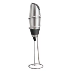 Coffee Makers BonJour Battery-Powered Black Stainless Steel Milk Frother With Chrome Stand