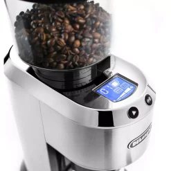 Coffee Makers DeLonghi Dedica Stainless Steel Digital Conical Burr Grinder With 18 Grind Settings And Portafilter Adaptor – 12 Oz. -BergHOFF Shop stainless delonghi coffee grinders kg521m 1f 1000