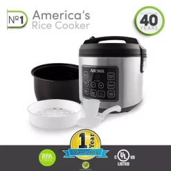 Cookers AROMA 20-Cup Silver Rice Cooker With Food Steamer And Slow Cooker Functions -BergHOFF Shop stainless steel aroma rice cookers arc 150sb fa 1000