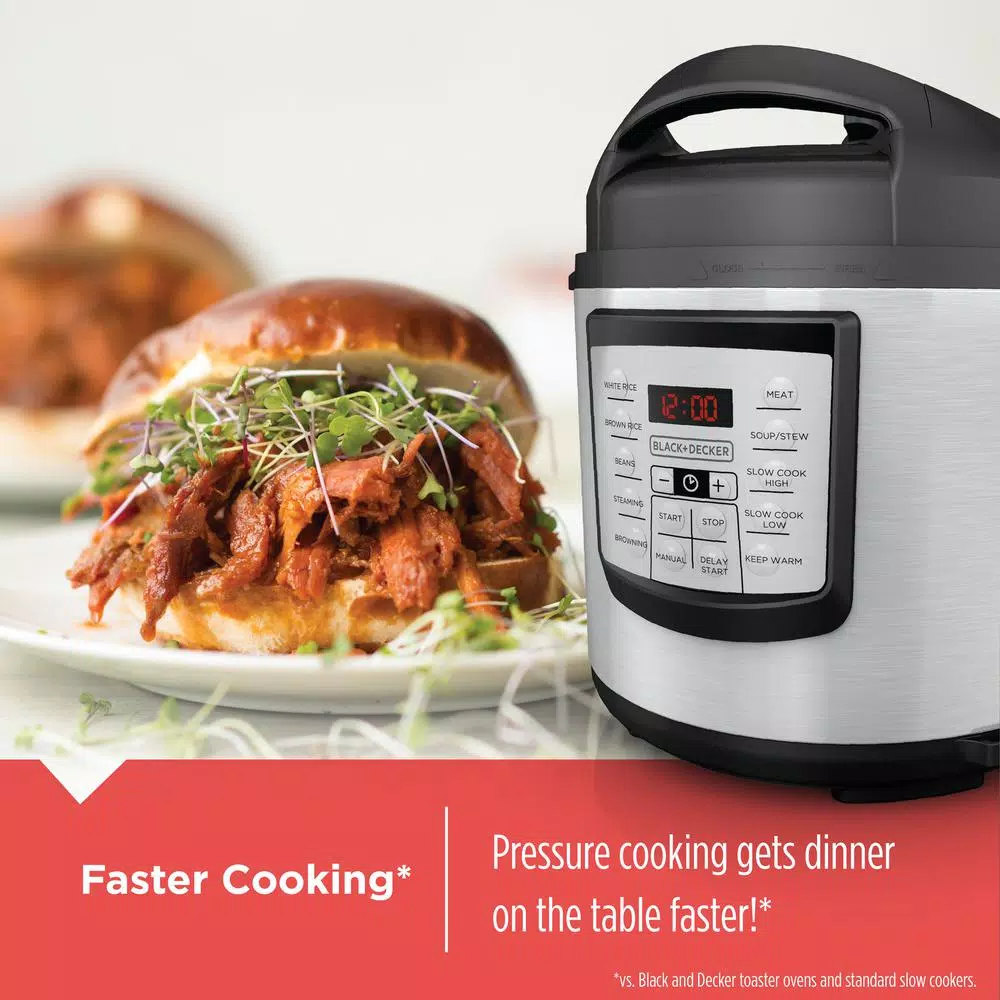 Cookers BLACK+DECKER 6 Qt. Stainless Steel Electric Pressure Cooker With Non-Stick Metal Insert 4 Cookers BLACK+DECKER 6 Qt. Stainless Steel Electric Pressure Cooker With Non-Stick Metal Insert - Image 4