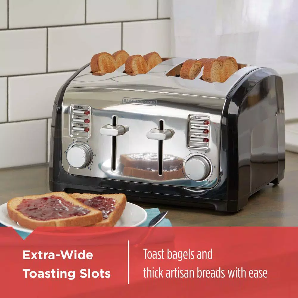 Toasters BLACK+DECKER 4-Slice Stainless Steel Wide Slot Toaster With Crumb Tray 6 Toasters BLACK+DECKER 4-Slice Stainless Steel Wide Slot Toaster With Crumb Tray - Image 6