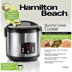 Cookers Hamilton Beach 14-Cup Stainless Steel Rice/Hot Cereal Cooker -BergHOFF Shop stainless steel hamilton beach rice cookers 37548 1f 1000
