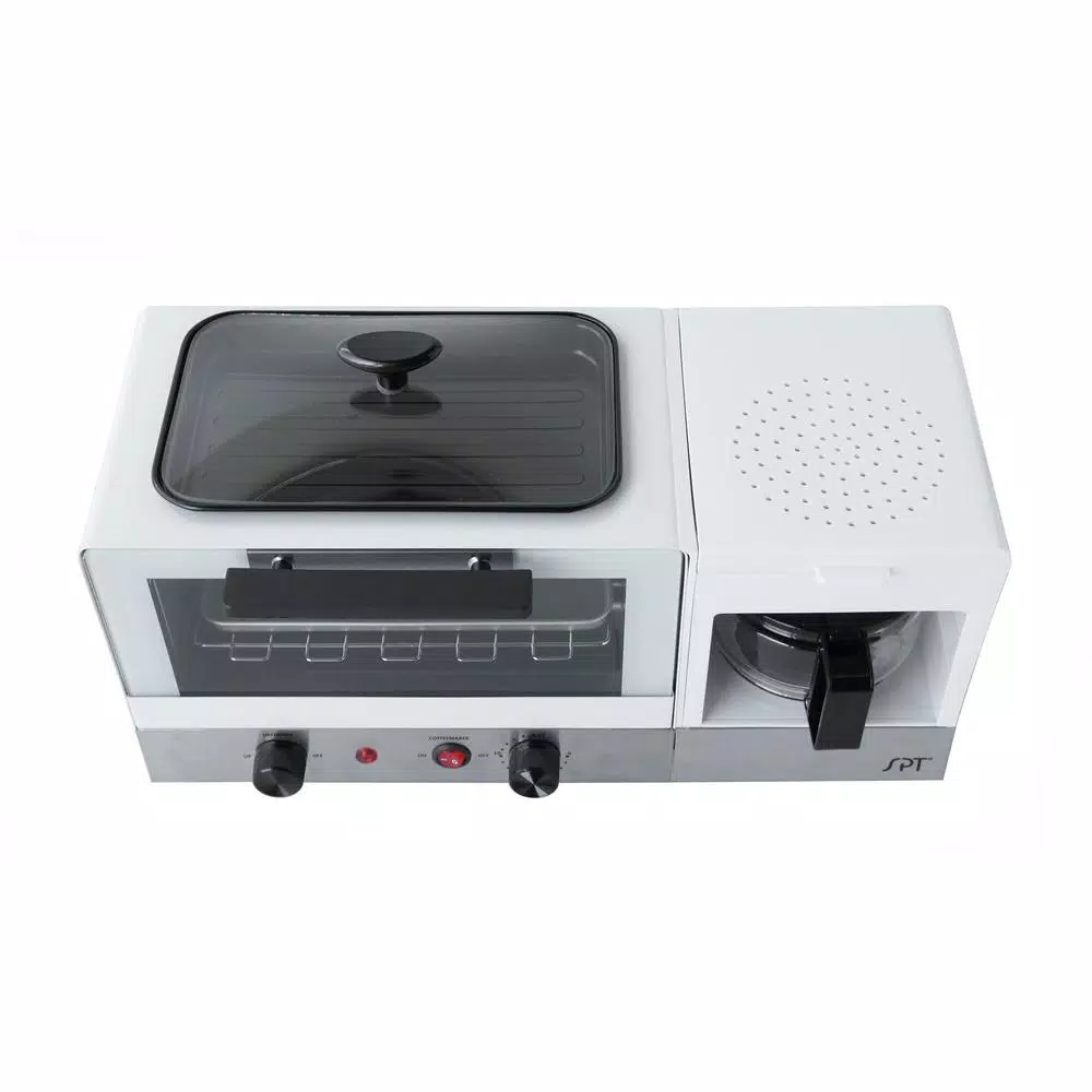 Toasters SPT Breakfast Center 1450 W 2-Slice White And Stainless Steel Toaster Oven With Griddle And Coffee Maker 3 Toasters SPT Breakfast Center 1450 W 2-Slice White And Stainless Steel Toaster Oven With Griddle And Coffee Maker - Image 3
