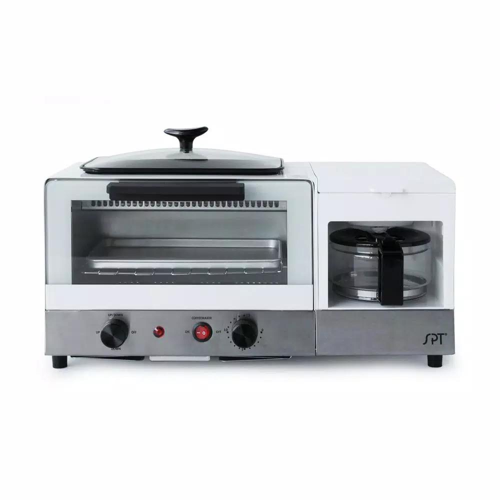 Toasters SPT Breakfast Center 1450 W 2-Slice White And Stainless Steel Toaster Oven With Griddle And Coffee Maker 2 Toasters SPT Breakfast Center 1450 W 2-Slice White And Stainless Steel Toaster Oven With Griddle And Coffee Maker - Image 2