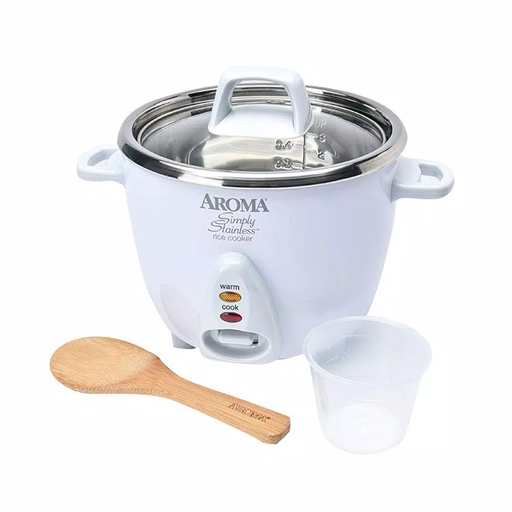 Cookers AROMA Simply 6-Cup Stainless Steel White Rice Cooker With Measuring Cup And Serving Spatula 3 Cookers AROMA Simply 6-Cup Stainless Steel White Rice Cooker With Measuring Cup And Serving Spatula - Image 3