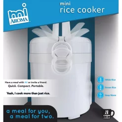 Cookers AROMA 3-Cup White Mini Rice Cooker With Non-Stick Cooking Pot -BergHOFF Shop white aroma rice cookers mrc 903d 44 1000