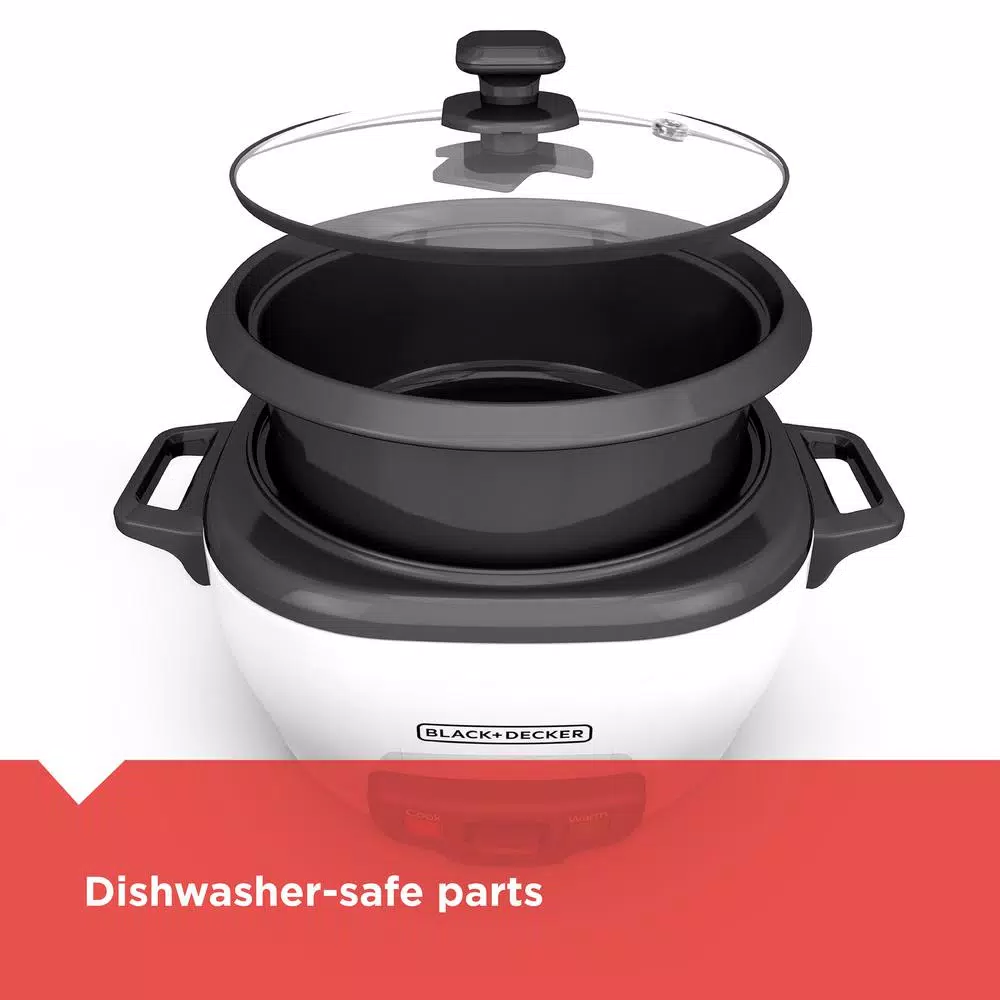 Cookers BLACK+DECKER 3-Cup White Rice Cooker With Steaming Basket And Non-Stick Pot 8 Cookers BLACK+DECKER 3-Cup White Rice Cooker With Steaming Basket And Non-Stick Pot - Image 8