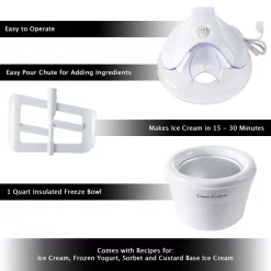 Dessert Makers Classic Cuisine 1 Qt. White Ice Cream Maker And Frozen Yogurt Machine With Recipe Booklet 6 Dessert Makers Classic Cuisine 1 Qt. White Ice Cream Maker And Frozen Yogurt Machine With Recipe Booklet -BergHOFF Shop white classic cuisine ice cream makers m030217 4f 1000