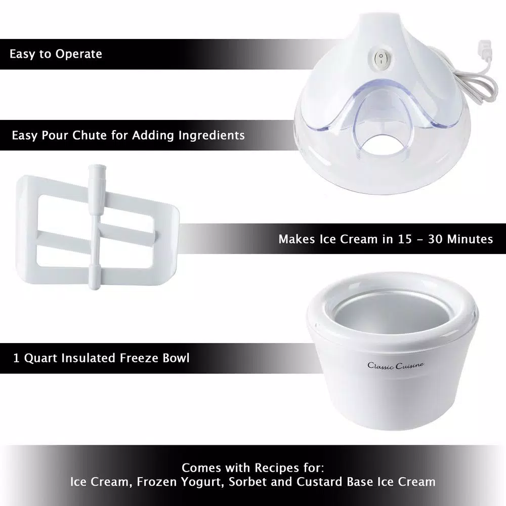 Dessert Makers Classic Cuisine 1 Qt. White Ice Cream Maker And Frozen Yogurt Machine With Recipe Booklet 3 Dessert Makers Classic Cuisine 1 Qt. White Ice Cream Maker And Frozen Yogurt Machine With Recipe Booklet - Image 3