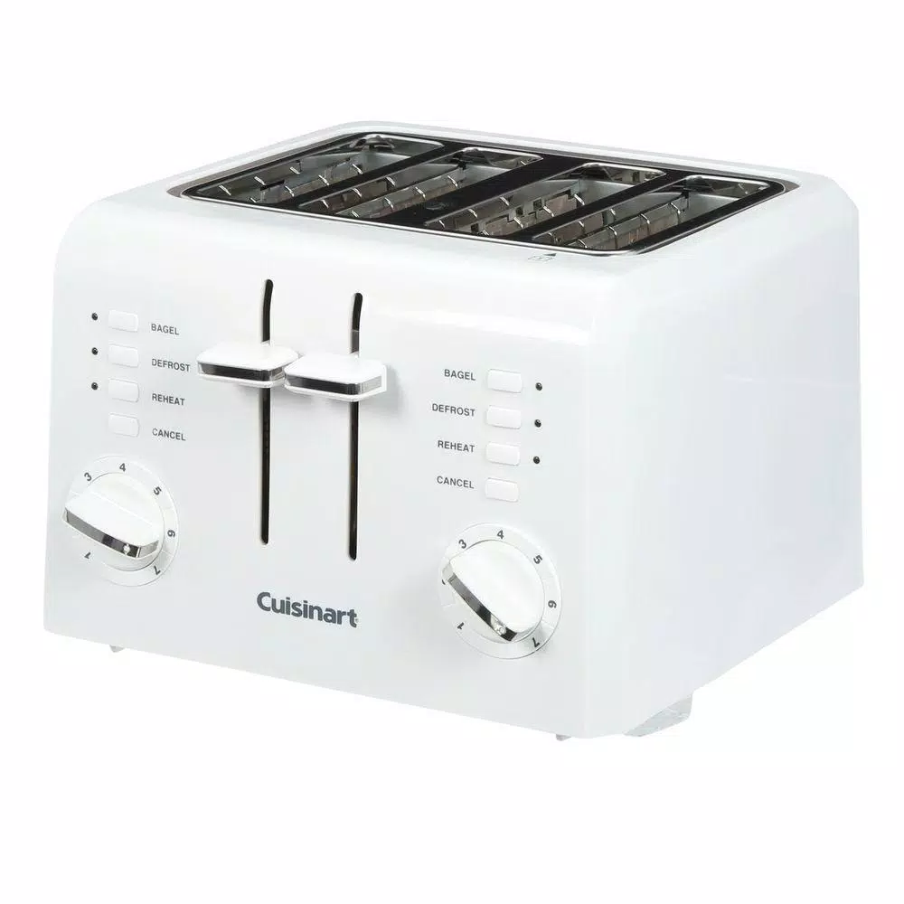Toasters Cuisinart Compact 4-Slice White Wide Slot Toaster With Crumb Tray 2 Toasters Cuisinart Compact 4-Slice White Wide Slot Toaster With Crumb Tray - Image 2