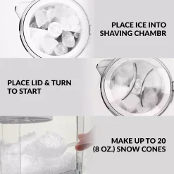 Dessert Makers Nostalgia 160 Oz. Snow Cone Maker In White With Reusable Cones -BergHOFF Shop white nostalgia snow cone machines scm525wh 4f 1000