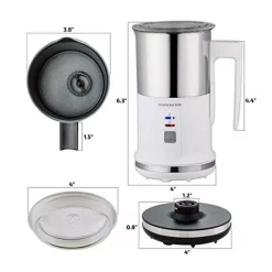 Coffee Makers Ovente 8.1 Oz. White Stainless Steel Electric Milk Frother 3 In 1-Warming, Heating And Frothing, See-Through Lid Plus Whisks -BergHOFF Shop white ovente milk frothers fr1208w 44 1000